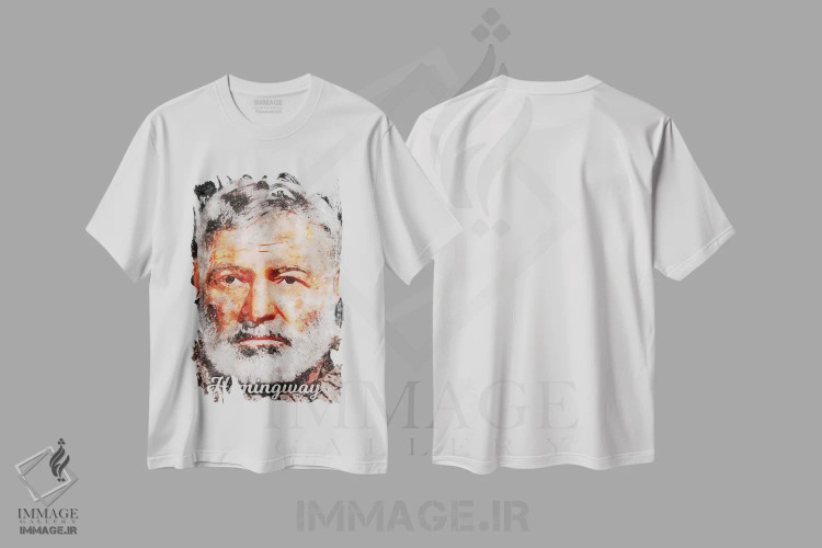 تیشرت سفید طرح دار همینگوی آبرنگی اثر دورو آرت | immage.ir