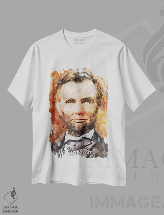 تیشرت سفید طرح دار لینکلن آبرنگی، مدیوم اثر دورو آرت | فروشگاه ایماژ