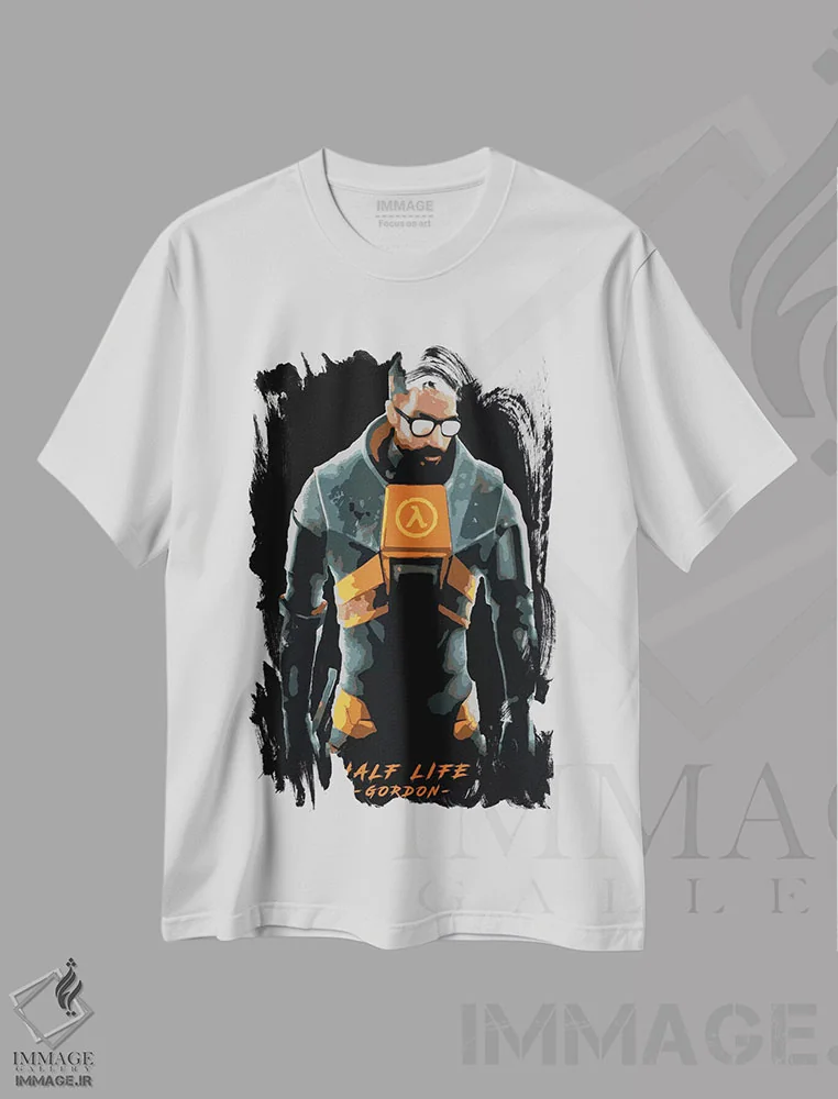 تیشرت سفید طرح دار گوردون اثر دورو آرت | فروشگاه ایماژ