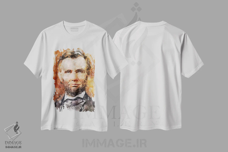 تیشرت سفید طرح دار لینکلن آبرنگی، مدیوم اثر دورو آرت | فروشگاه ایماژ