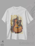 تیشرت سفید طرح دار گیتار آکوستیک، تزئینی اثر دورو آرت | فروشگاه ایماژ