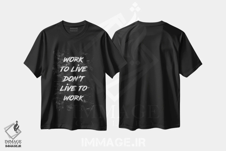 تیشرت مشکی طرح دار کار کن برای زندگی، تایپوگرافی اثر دورو آرت | immage.ir