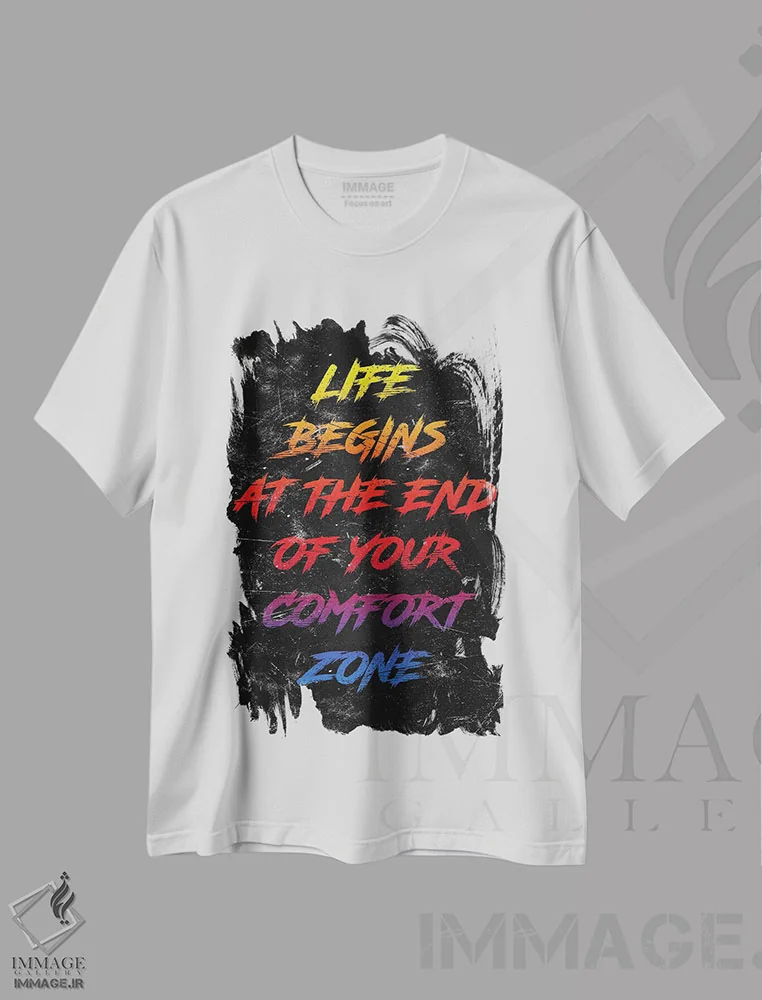تیشرت سفید طرح دار زندگی آغاز می شود، هنر دیجیتال اثر دورو آرت | immage.ir