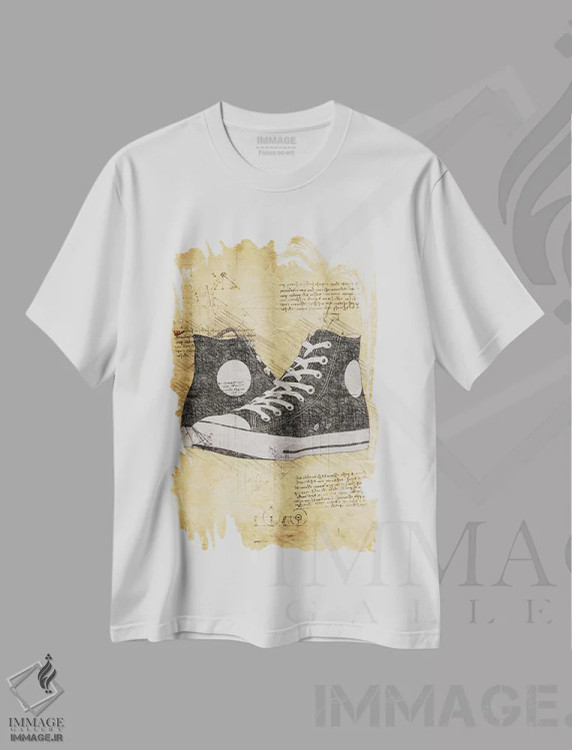 تیشرت سفید طرح دار کتانی، تزئینی اثر دورو آرت | فروشگاه ایماژ