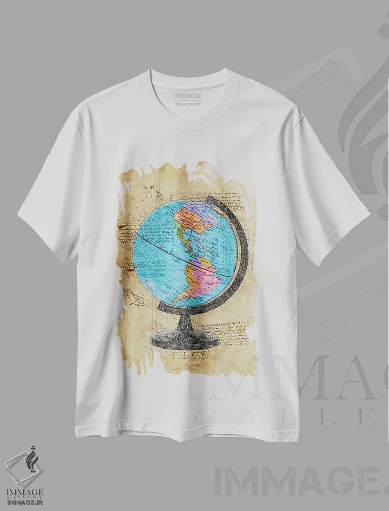 تیشرت سفید طرح دار کره جهان، تزئینی اثر دورو آرت | immage.ir