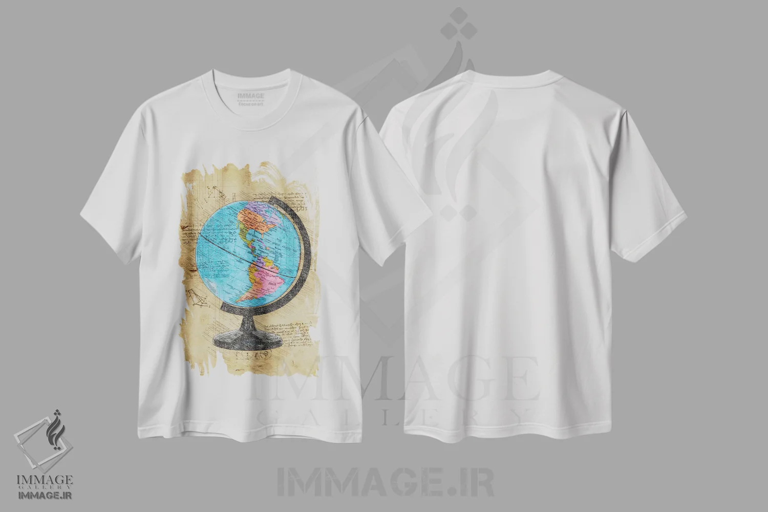 تیشرت سفید طرح دار کره جهان، تزئینی اثر دورو آرت | immage.ir