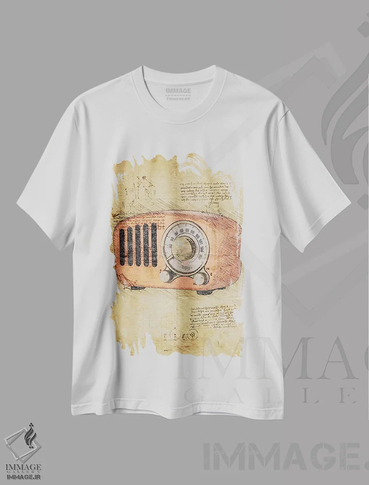 تیشرت سفید طرح دار رادیو، تزئینی اثر دورو آرت | فروشگاه ایماژ