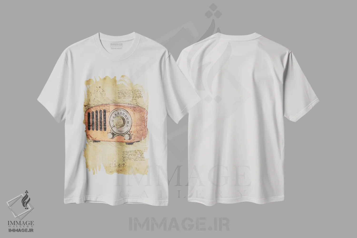 تیشرت سفید طرح دار رادیو، تزئینی اثر دورو آرت | فروشگاه ایماژ