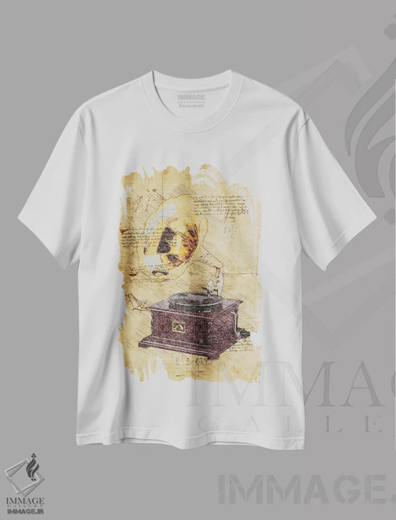 تیشرت سفید طرح دار گرامافون، تزئینی اثر دورو آرت | فروشگاه ایماژ