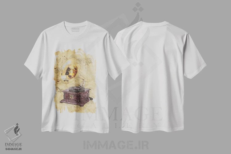 تیشرت سفید طرح دار گرامافون، تزئینی اثر دورو آرت | فروشگاه ایماژ
