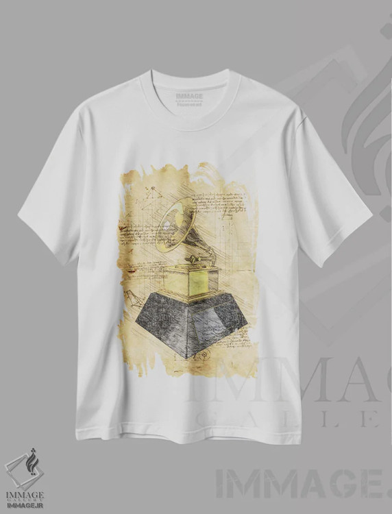 تیشرت سفید طرح دار جایزه گرمی، تزئینی اثر دورو آرت | immage.ir