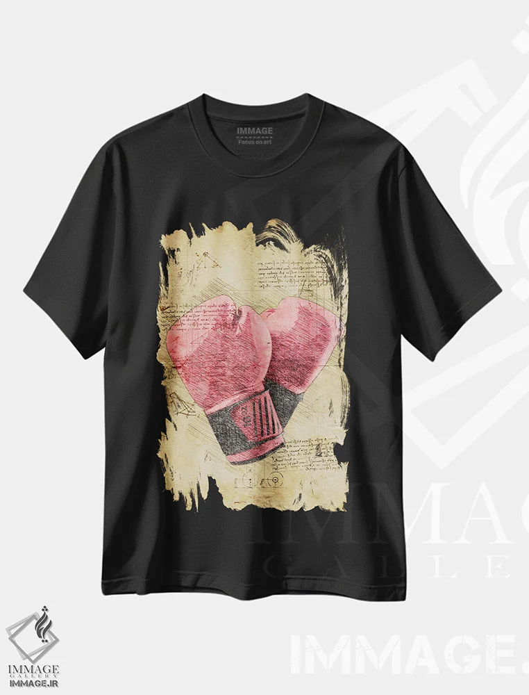 تیشرت مشکی طرح دار دستکش بوکس، تزئینی اثر دورو آرت | فروشگاه ایماژ