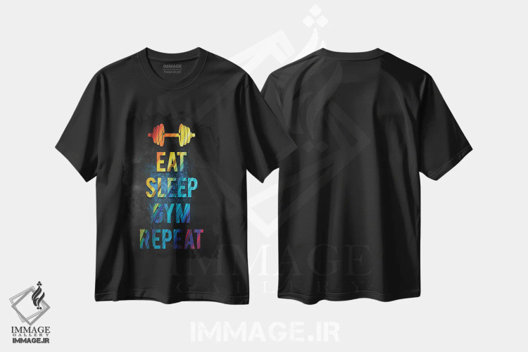 تیشرت مشکی طرح دار بخور بخواب باشگاه برو تکرار کن II، هنر دیجیتال اثر دورو آرت | فروشگاه ایماژ
