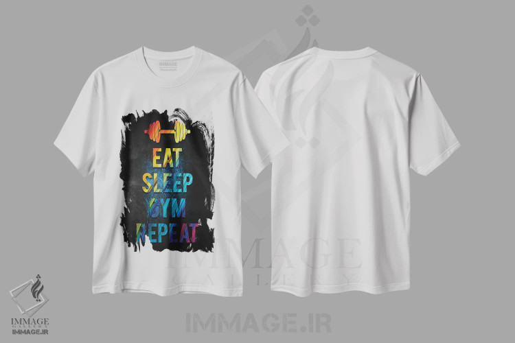 تیشرت سفید طرح دار بخور بخواب باشگاه برو تکرار کن II، هنر دیجیتال اثر دورو آرت | immage.ir