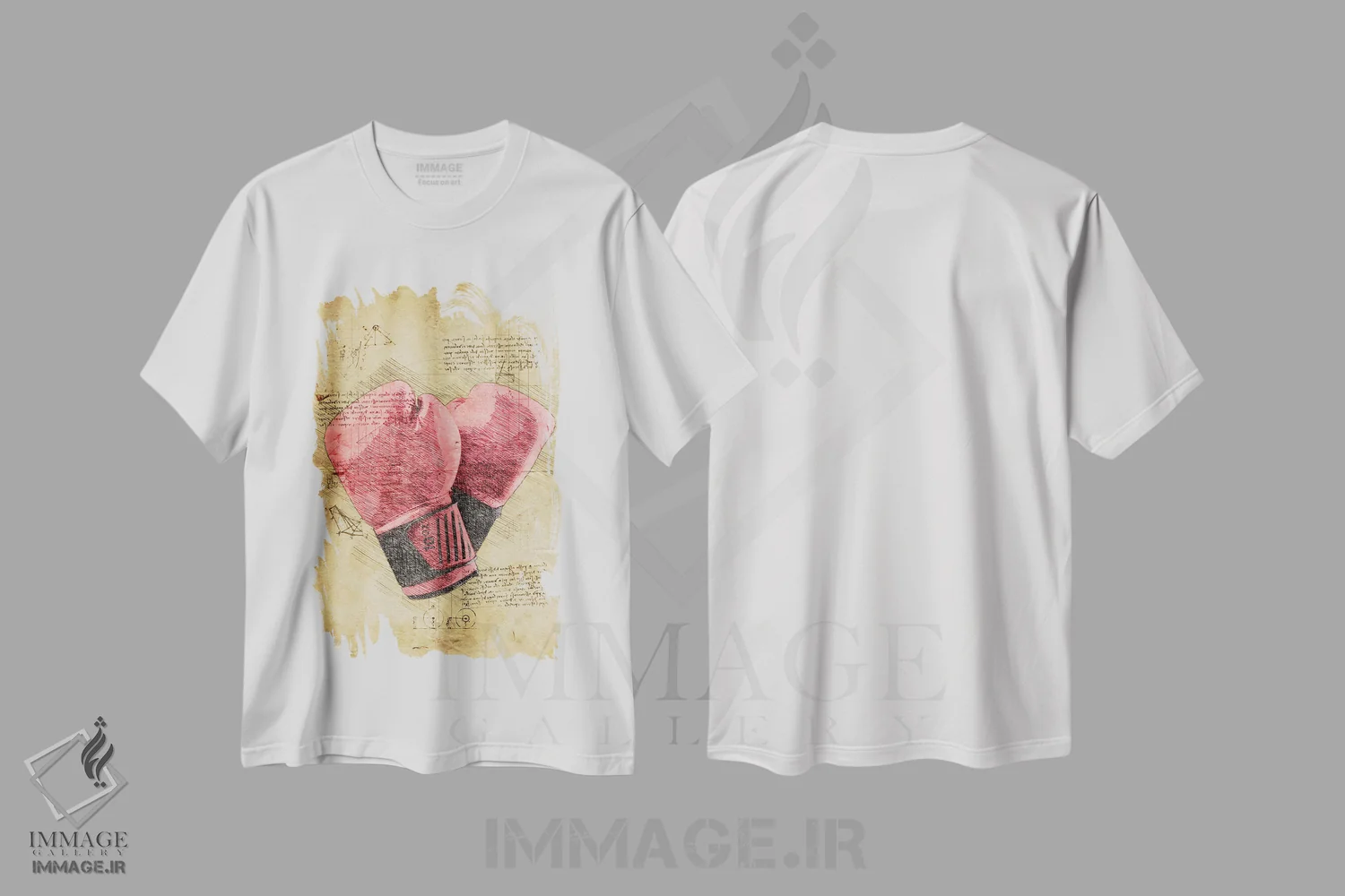 تیشرت سفید طرح دار دستکش بوکس، تزئینی اثر دورو آرت | immage.ir