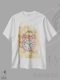 تیشرت سفید طرح دار ساعت، تزئینی اثر دورو آرت | immage.ir