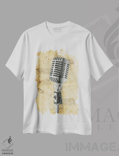تیشرت سفید طرح دار میکروفون، تزئینی اثر دورو آرت | فروشگاه ایماژ