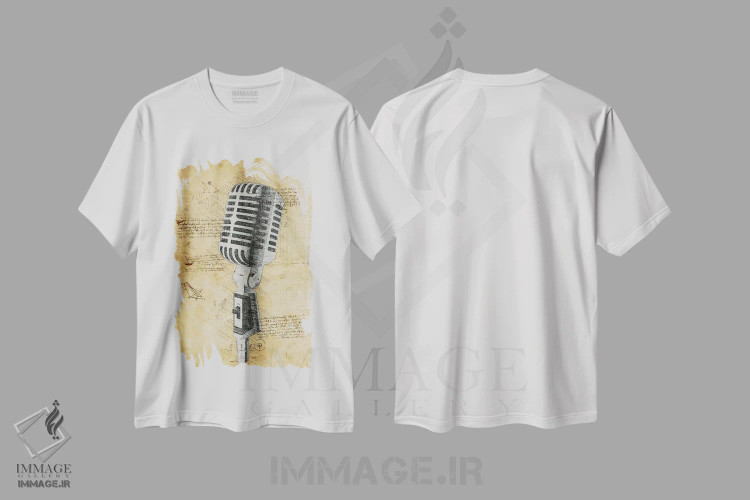 تیشرت سفید طرح دار میکروفون، تزئینی اثر دورو آرت | فروشگاه ایماژ