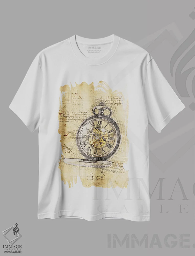 تیشرت سفید طرح دار ساعت مچی، تزئینی اثر دورو آرت | فروشگاه ایماژ