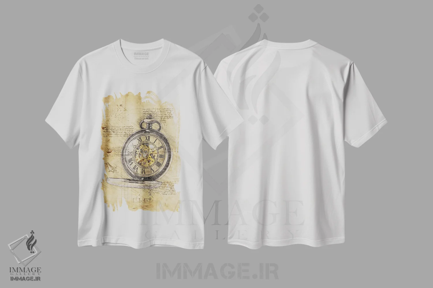 تیشرت سفید طرح دار ساعت مچی، تزئینی اثر دورو آرت | فروشگاه ایماژ