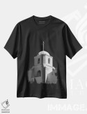 تیشرت مشکی طرح دار برج ناقوس ماموریت گلی قدیمی، عکاسی سیاه و سفید اثر دیو بومن | فروشگاه ایماژ