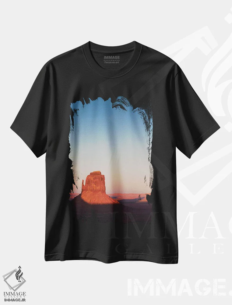 تیشرت مشکی طرح دار غروب در درهٔ مونومنت، مدیوم اثر دیو بومن | immage.ir
