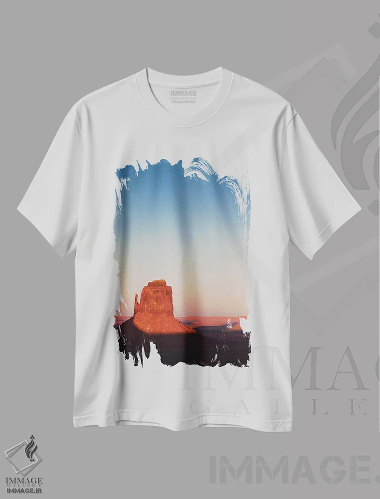 تیشرت سفید طرح دار غروب در درهٔ مونومنت، مدیوم اثر دیو بومن | فروشگاه ایماژ