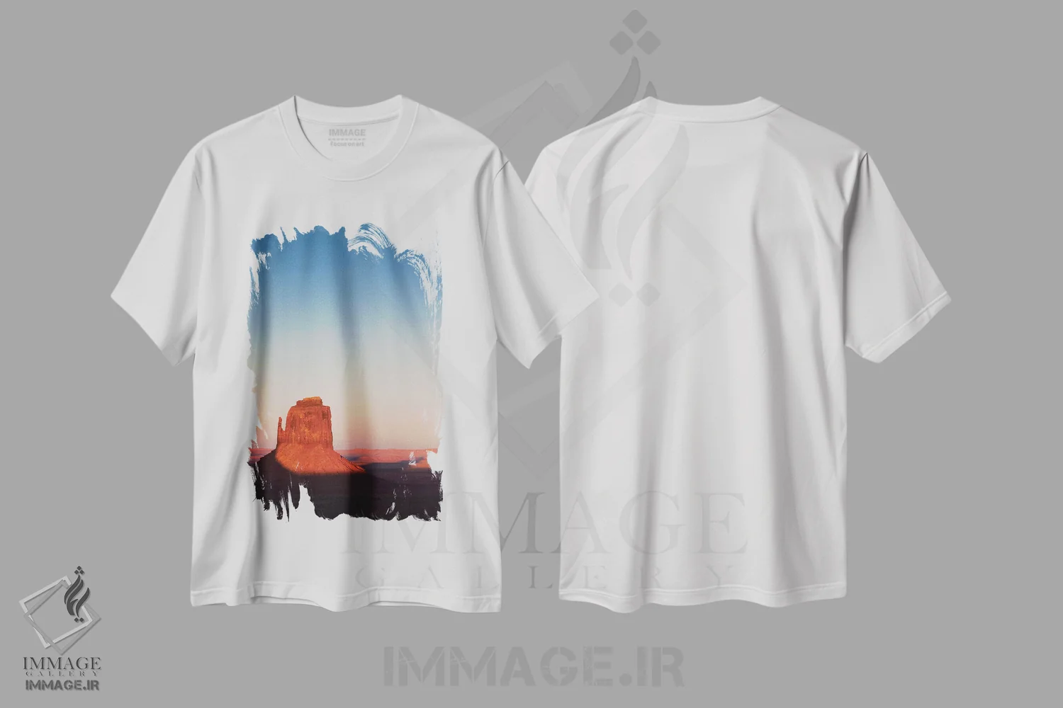 تیشرت سفید طرح دار غروب در درهٔ مونومنت، مدیوم اثر دیو بومن | فروشگاه ایماژ