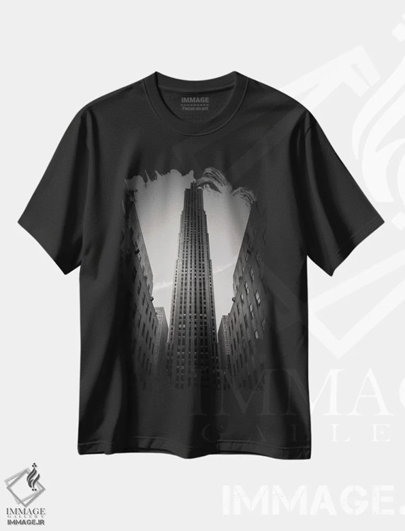 تیشرت مشکی طرح دار مرکز راکفلر، عکاسی سیاه و سفید اثر دیو بومن | فروشگاه ایماژ