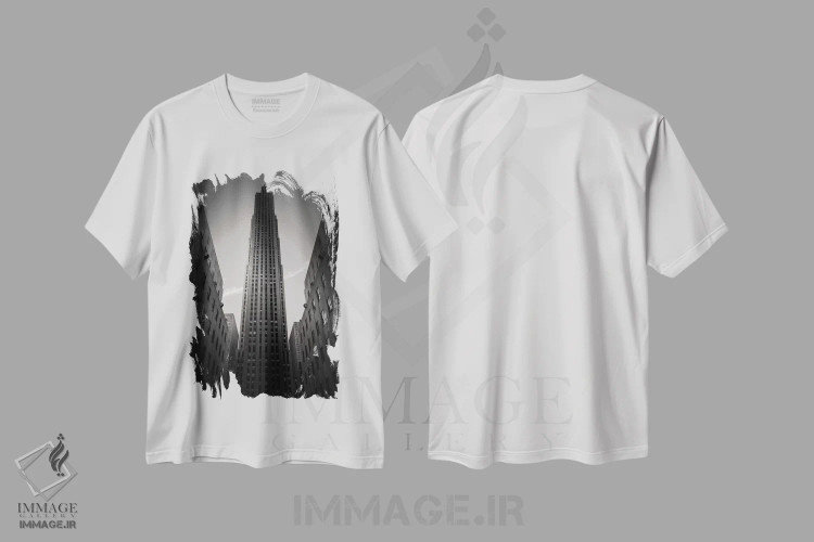 تیشرت سفید طرح دار مرکز راکفلر، عکاسی سیاه و سفید اثر دیو بومن | immage.ir