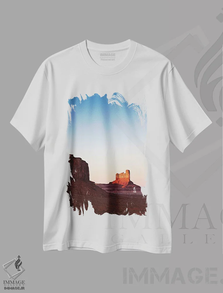 تیشرت سفید طرح دار غروب در دره، مدیوم اثر دیو بومن | فروشگاه ایماژ