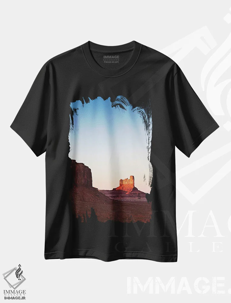 تیشرت مشکی طرح دار غروب در دره، مدیوم اثر دیو بومن | immage.ir