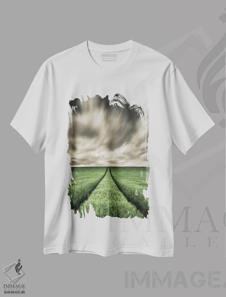 تیشرت سفید طرح دار ردپاها/خطوط مسیر، مدیوم اثر دیو بومن | فروشگاه ایماژ