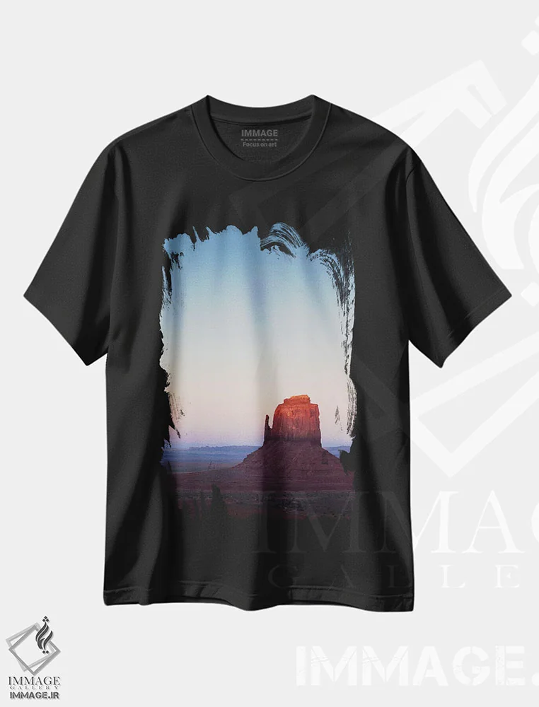 تیشرت مشکی طرح دار شفق در دره، مدیوم اثر دیو بومن | فروشگاه ایماژ