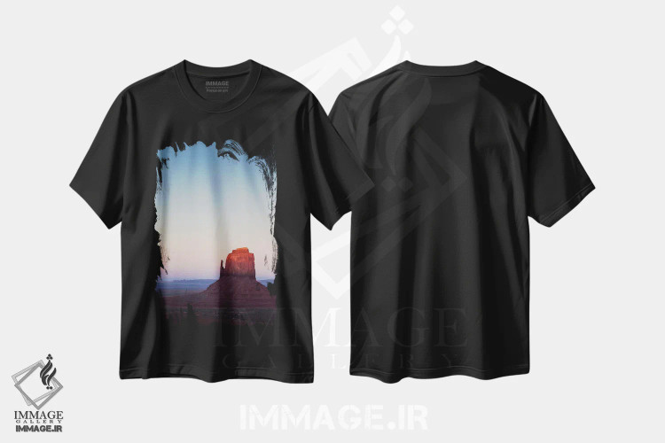 تیشرت مشکی طرح دار شفق در دره، مدیوم اثر دیو بومن | فروشگاه ایماژ