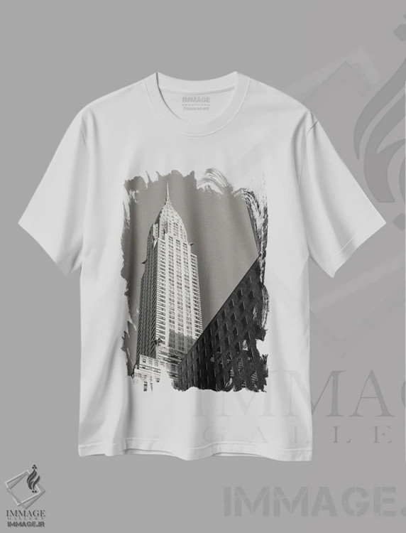 تیشرت سفید طرح دار کریسلر در نور صبحگاهی، عکاسی سیاه و سفید اثر دیو بومن | فروشگاه ایماژ