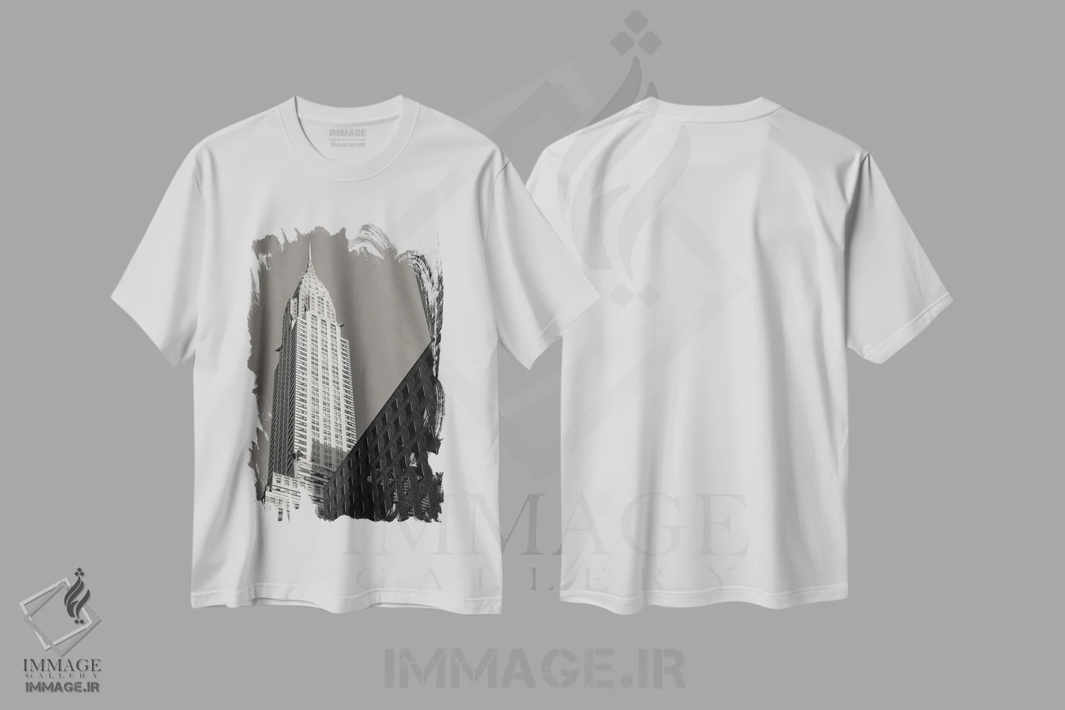 تیشرت سفید طرح دار کریسلر در نور صبحگاهی، عکاسی سیاه و سفید اثر دیو بومن | فروشگاه ایماژ