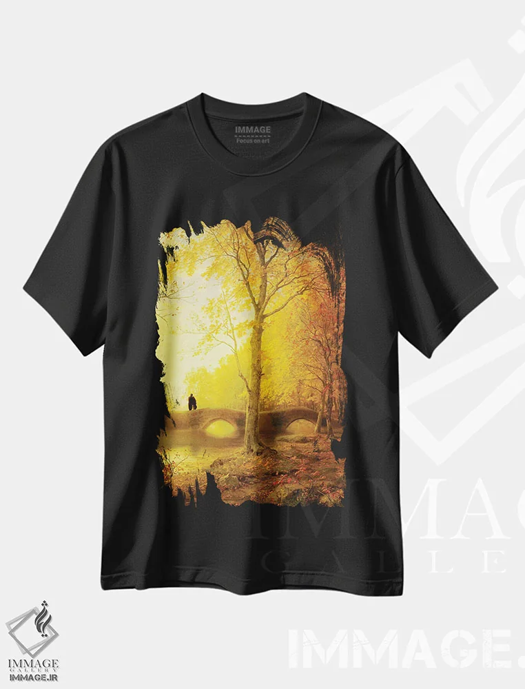 تیشرت مشکی طرح دار قدم زدن در غروب، تزئینی اثر دیوگو وریسی مو | فروشگاه ایماژ