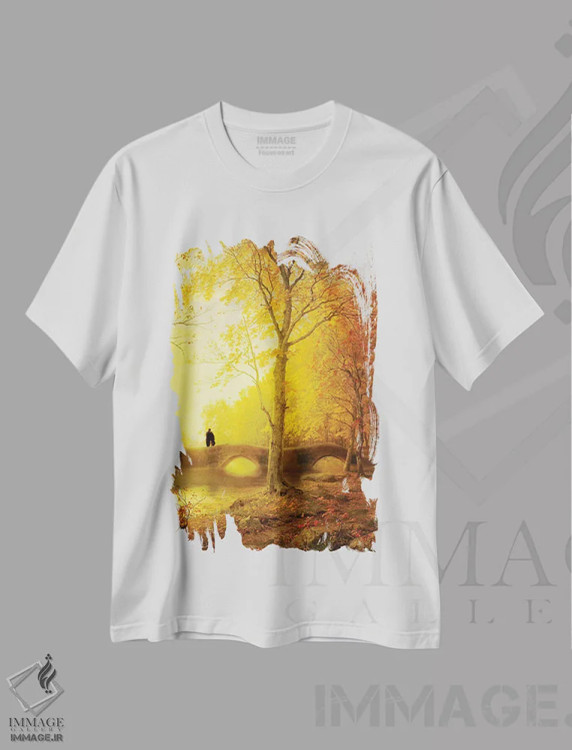تیشرت سفید طرح دار قدم زدن در غروب، تزئینی اثر دیوگو وریسی مو | immage.ir