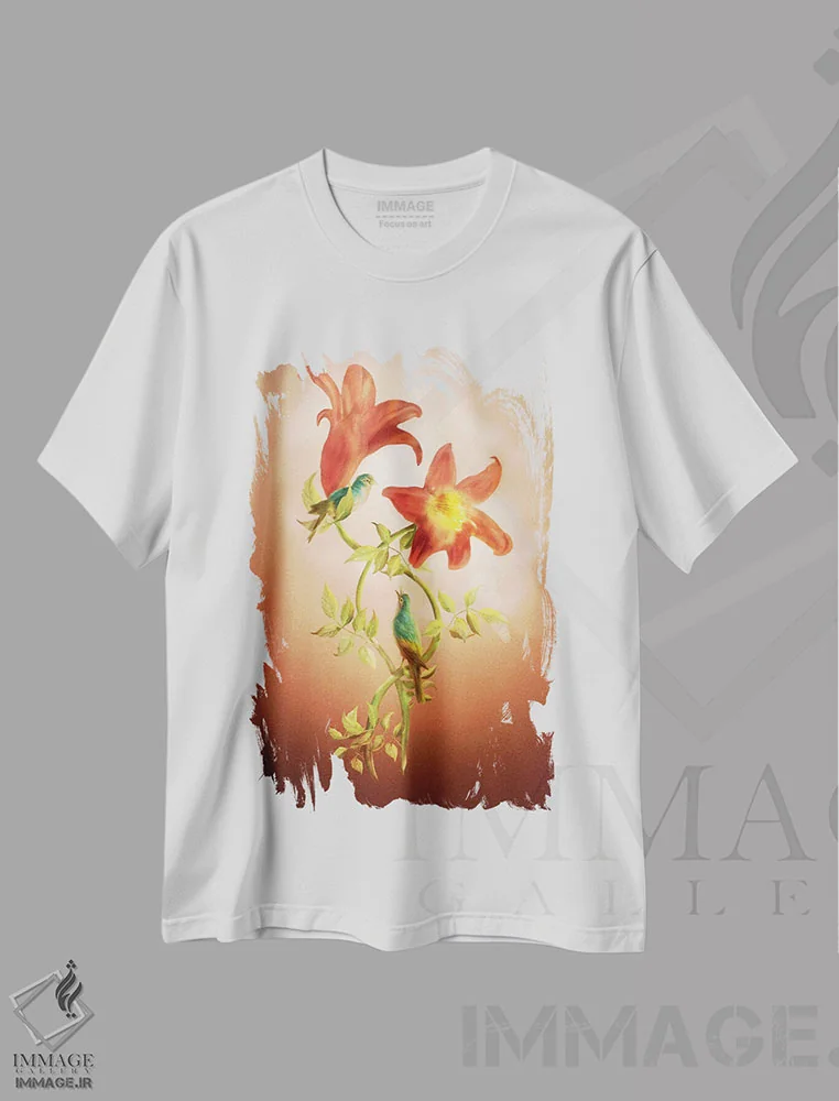 تیشرت سفید طرح دار گل عاشقان، هنر دیجیتال اثر دیوگو وریسی مو | immage.ir
