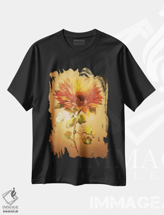 تیشرت مشکی طرح دار گل پاییزی، هنر دیجیتال اثر دیوگو وریسی مو | فروشگاه ایماژ