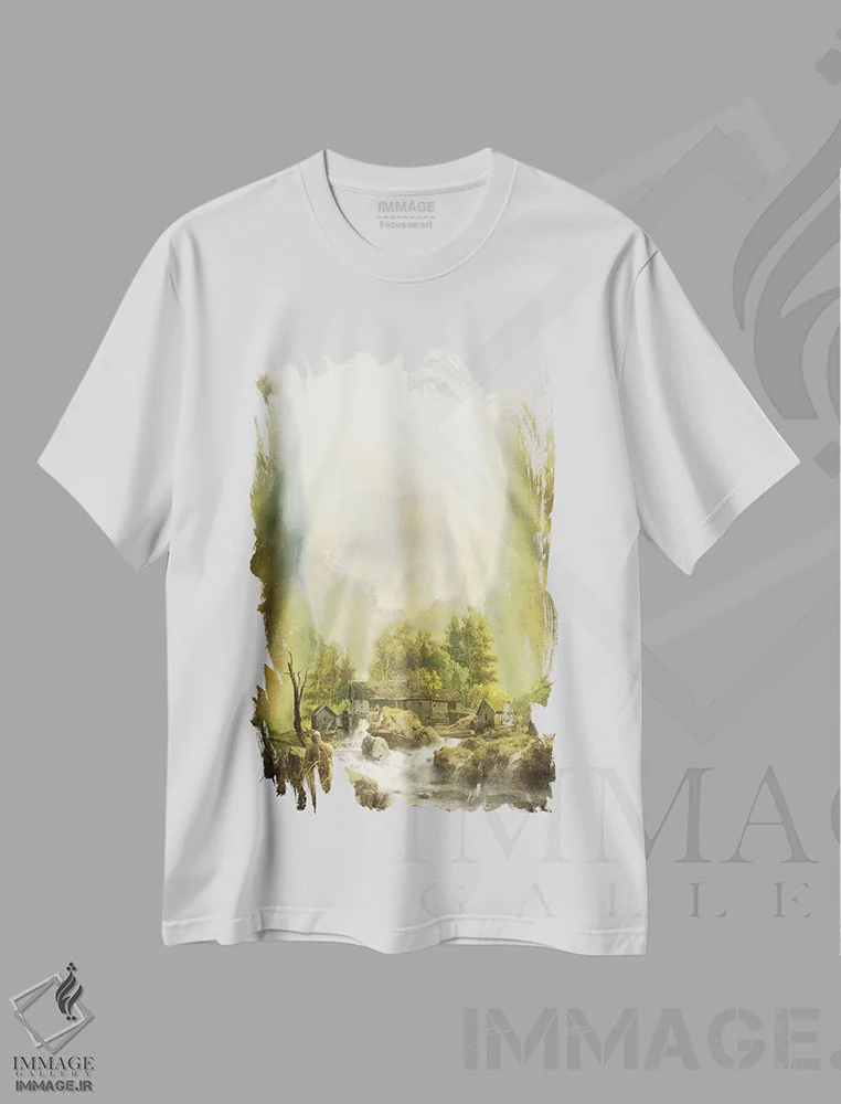 تیشرت سفید طرح دار خانه ای در دره، هنر دیجیتال اثر دیوگو وریسی مو | immage.ir