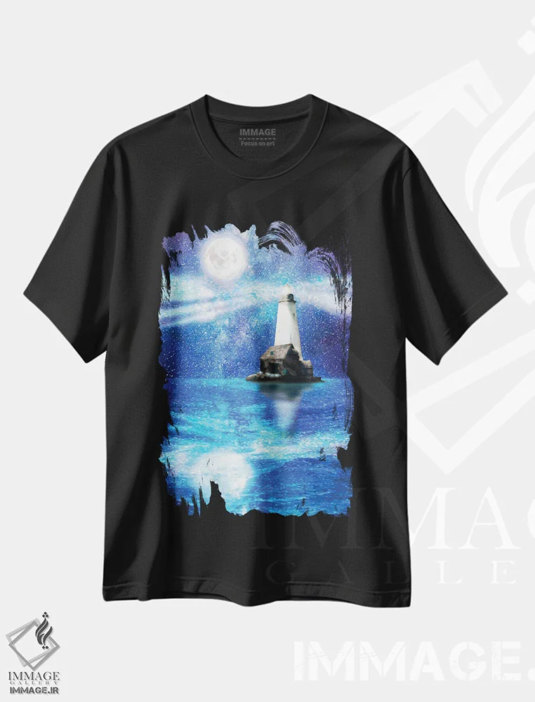 تیشرت مشکی طرح دار فانوس دریایی ستارگان، تزئینی اثر دیوگو وریسی مو | immage.ir