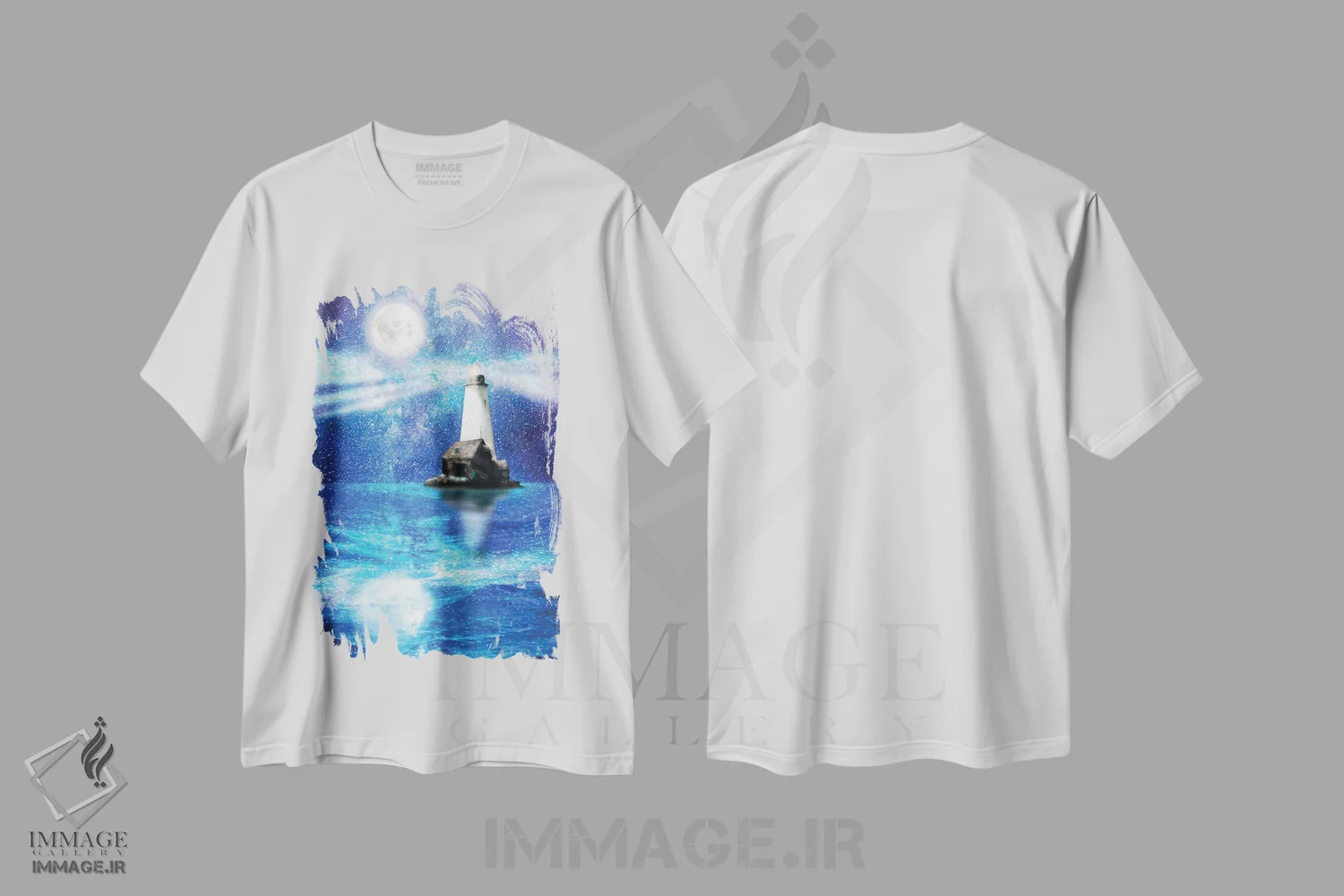 تیشرت سفید طرح دار فانوس دریایی ستارگان، تزئینی اثر دیوگو وریسی مو | فروشگاه ایماژ