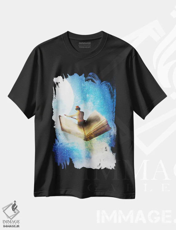 تیشرت مشکی طرح دار داستان های ماه کامل، هنر دیجیتال اثر دیوگو وریسی مو | فروشگاه ایماژ
