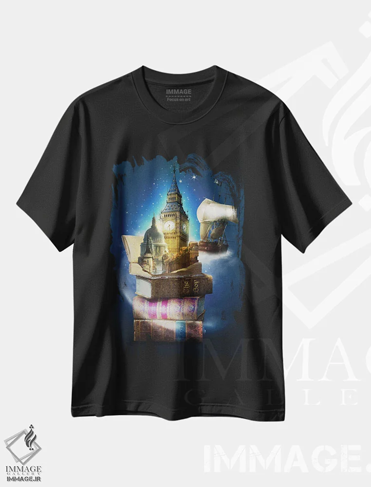 تیشرت مشکی طرح دار داستان هایی از ستاره دوم، هنر دیجیتال اثر دیوگو وریسی مو | فروشگاه ایماژ