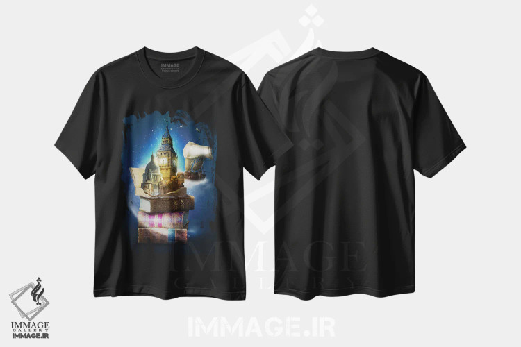 تیشرت مشکی طرح دار داستان هایی از ستاره دوم، هنر دیجیتال اثر دیوگو وریسی مو | فروشگاه ایماژ