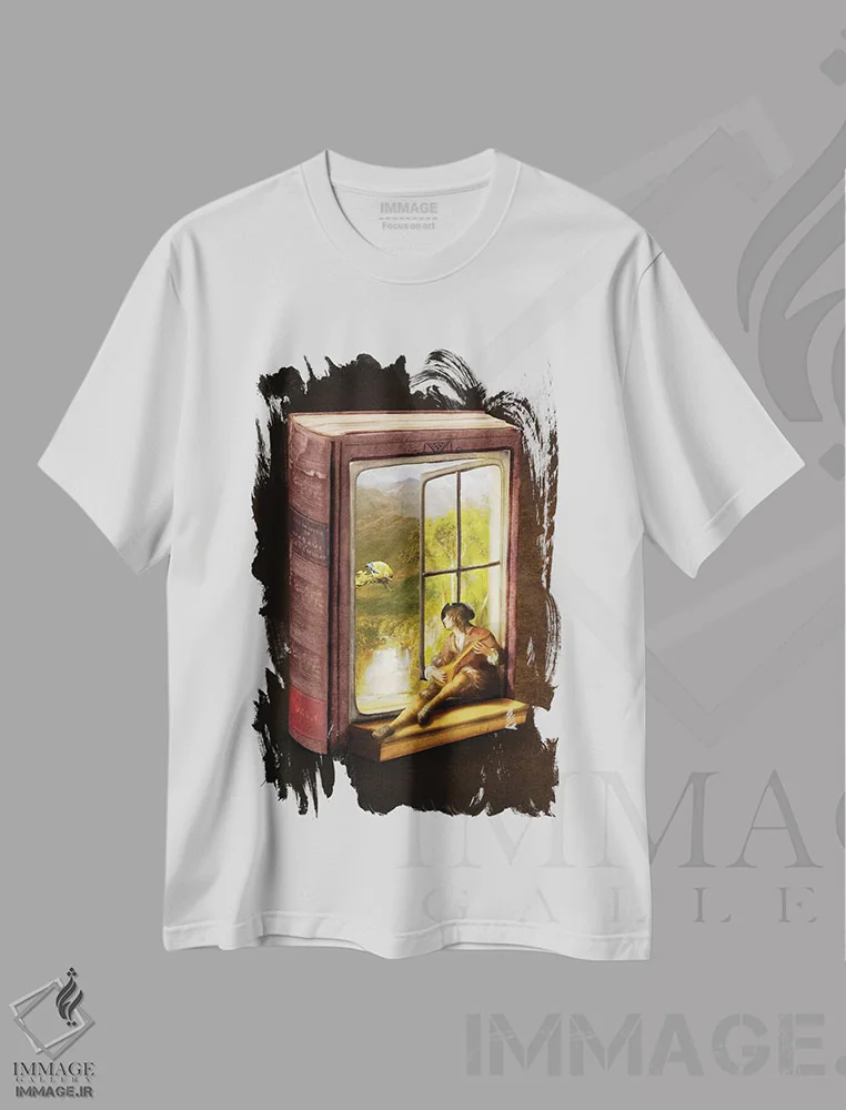 تیشرت سفید طرح دار جایی شاد، هنر دیجیتال اثر دیوگو وریسی مو | فروشگاه ایماژ