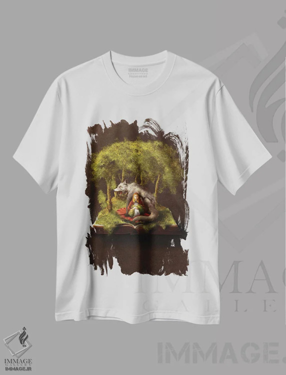 تیشرت سفید طرح دار دختر و گرگ، هنر دیجیتال اثر دیوگو وریسی مو | فروشگاه ایماژ