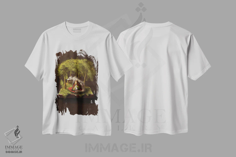 تیشرت سفید طرح دار دختر و گرگ، هنر دیجیتال اثر دیوگو وریسی مو | فروشگاه ایماژ